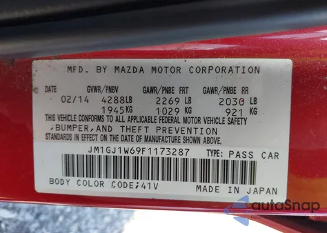 2015 Mazda Mazda6 I Grand Touring from USA, damaged, VIN JM1GJ1W69F1173287